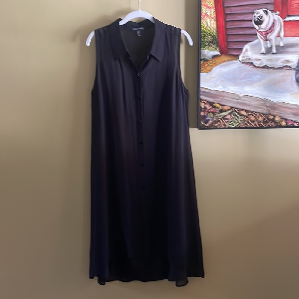 Eileen Fisher,M, Silk, 2 pieces, georgette dress, charmeuse slip, high/low hem